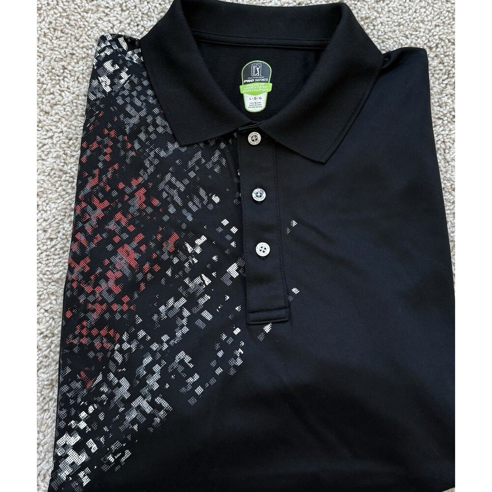 PGA Tour Pro Series Mens Large Black Mosaic Print Athletic Fit Golf Polo Shirt - Picture 3 of 6